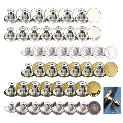 36PCS Hosen Ersatz Knöpfe, Jeansknopf Ohne Nähen Ersatzknöpfe für Jeans und Hosen Druckknöpfe zum Schrauben Verstellbarer Ersatz-Knopf Jeansknöpfe zum Schrauben für Jeansreparatur & Größenanpassung
