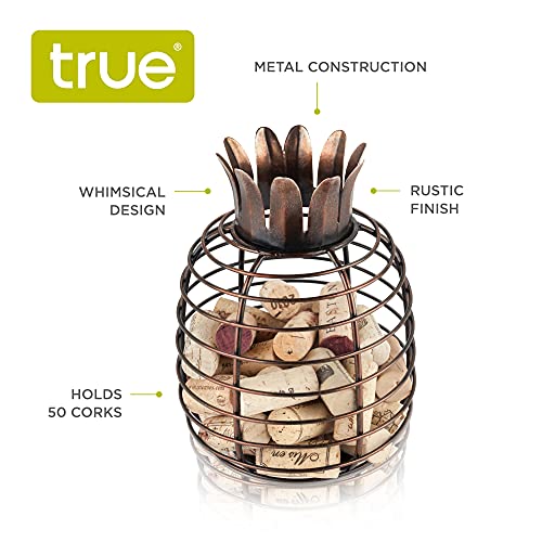True Juicy Pineapple Holder Wine Décor For Kitchen | Barrel Cage Display Collector | Decorative Vino Cork Storage Box Container Gift, Set Of 1, Brown #TOP1