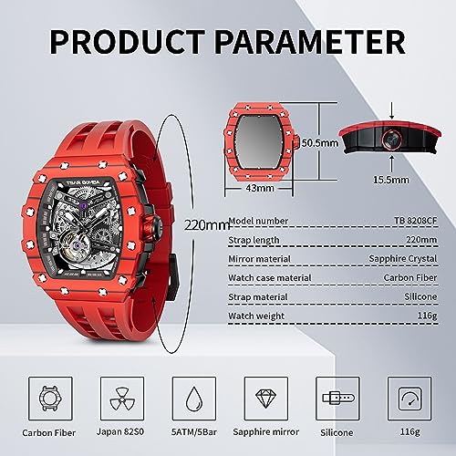 Image of TSAR BOMBA Mens Luxury Watch Automatic Watches for Men 50M Waterproof Japanese Mechanical Movement Tonneau Stainless Steel Case Sapphire Glass Big Face Cool Unique Fashion Gift Men