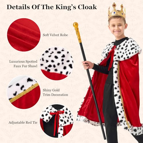 Disfraz de rey para niños con capa roja y corona miniatura 2