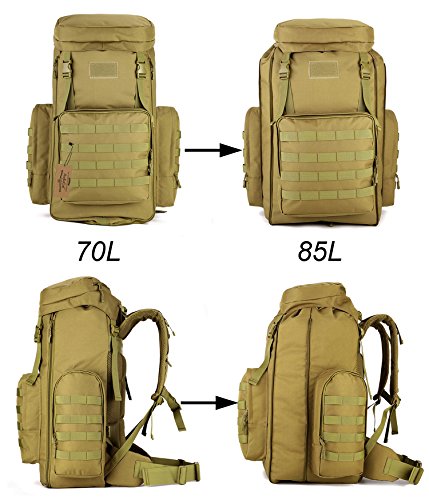 Arcenciel Hiking Daypacks 70-85L Tactical Travel Backpack Molle Rucksack Large Capacity Outdoor Bag For Travelling Trekking Camping Hunting - Rain Cover Included (Coyote Brown) #TOP7