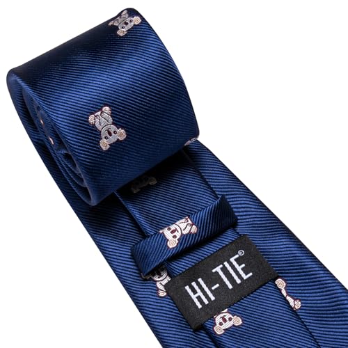 Image of Hi-Tie Men Blue Koala Neck Ties Sets Silk Jaquard Funny Necktie Pocket Square Cuff-links Sets Wedding Business Holiday