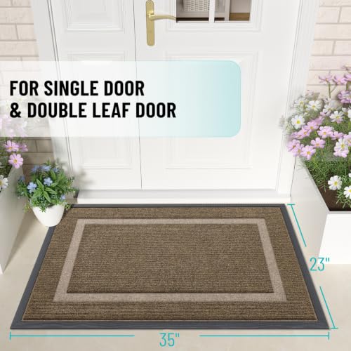 Image of OLANLY Front Door Mat Indoor Outdoor Entrance, Waterproof All-Season, All-Weather Doormat, Sturdy Natural Rubber, Fade Resistant, Low Profile, Easy Clean Patio Porch Entryway Mat, 35x23, Brown