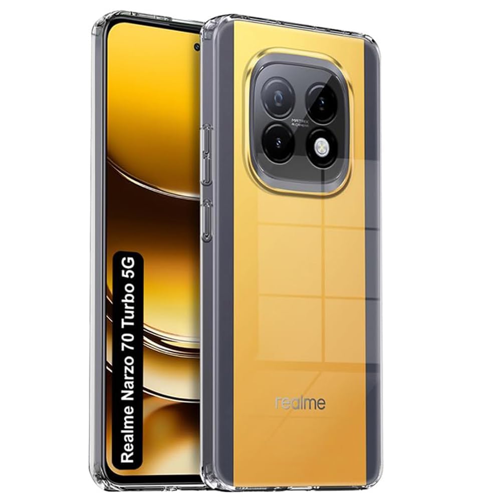 crystal clear case compatible with realme narzo 70 turbo 5g | raised bumps for camera & screen protection | clear soft silicone back case cover for realme narzo 70 turbo 5g (tpu | transparent