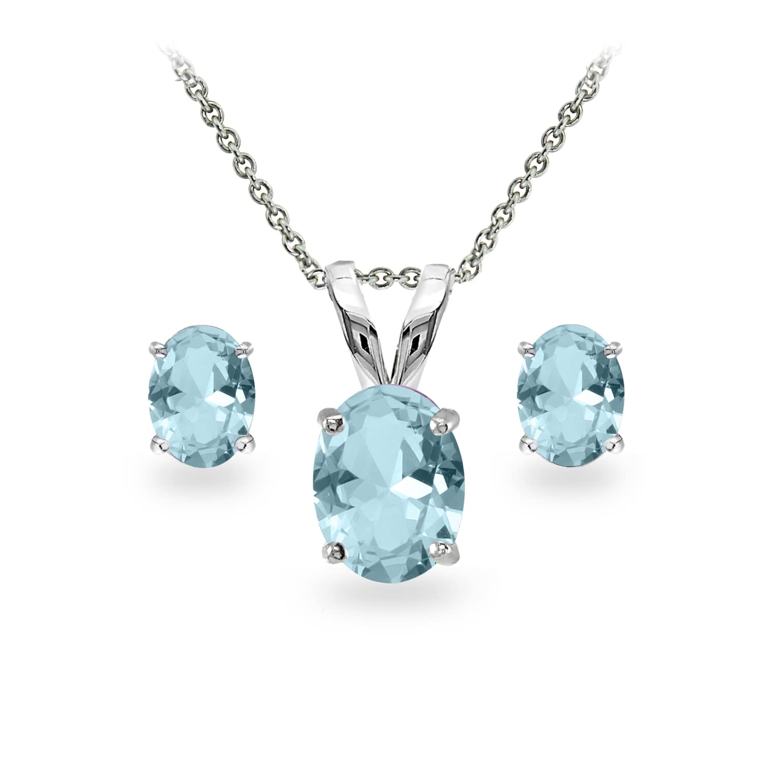 B. BRILLIANTSterling Silver Genuine, Created or Simulated Gemstone Oval Solitaire Necklace & Stud Earrings Set
