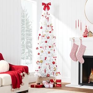 Best choice products white pencil christmas tree 6ft unlit slim decoration without lights skinny premium holiday decor metal stand easy assembly  urban country home decor