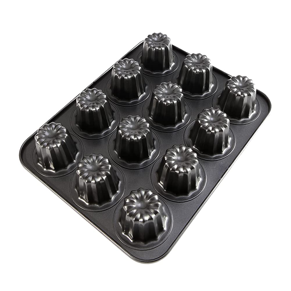 CANDeal 12 cavités en acier au carbone Canele moules Mini moules à gâteaux, Canneles moule Muffin Tin Mini Bordelais cannelé moule à Cupcake forme