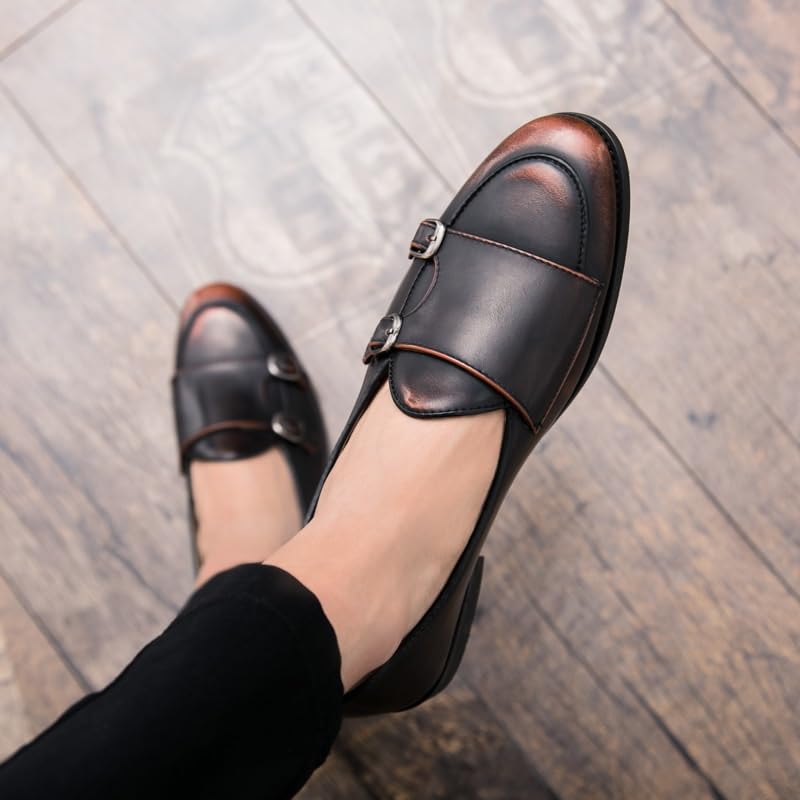 Mens Korean Style Leather Oxford Shoes Slip On Low Top Non Slip Walking Casual Lightweight Pointed Toe Bean(6.5) Brown2