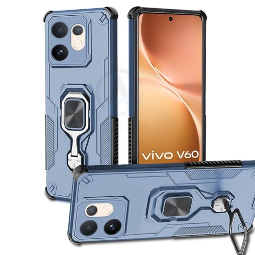 Image of AESTMO Armor Back Cover for Vivo V60 / V60E / T4 Pro 5G | Ring Holder & Kickstand & Camera Protection in-Built | 360 Degree Protection Back Case Cover (Blue)