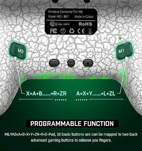 Image of Switch Controller Compatible with Switch 1 /2 /Lite /OLED, Wireless Pro Controllers Work with iOS /Android /PC with RGB Light, Programmable, TURBO & Wakeup
