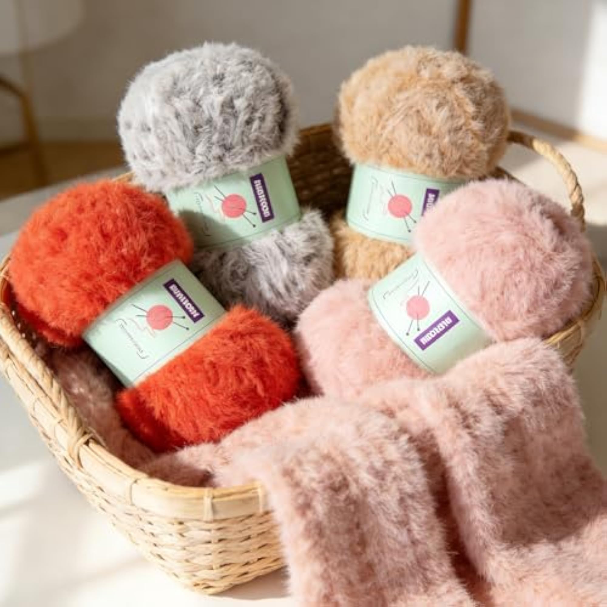 Faux Fur Fluffy Yarn for Crocheting, Black Plush Yarn