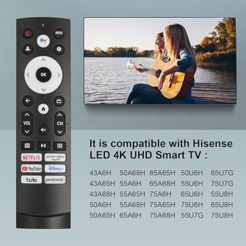Image of ERF3M90H IR Replaced Remote Control Fit for Hisense Google /Android TV 50A6H 55A6H 65A6H 75A6H 50U6H 55U6H 65U6H 65U8H 75U8H 43A6H 43A68H 55U7K (No Voice Function)
