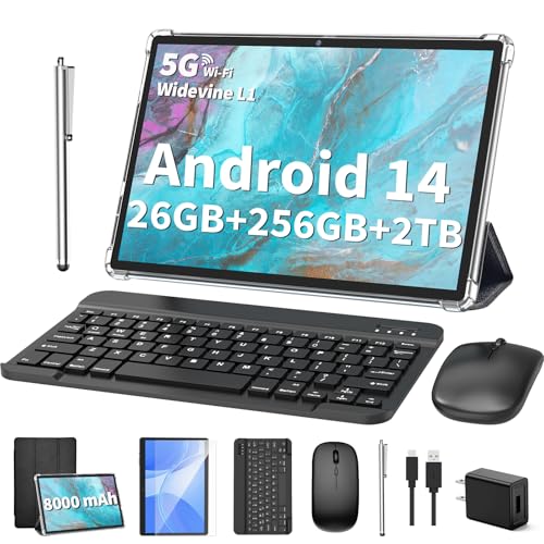 2025 Tablet, Android 14 Tablets 10 inch with Keyboard, 26GB RAM+2...