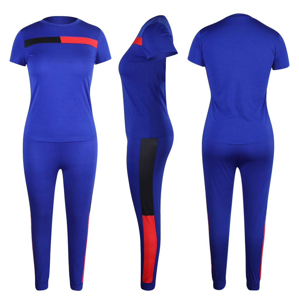 Kombinezon damski na lato moda dwuczęściowa koszulka + ubrania 7/8 fitness sport jogging spodnie joga casual basic, NIEBIESKI, XL