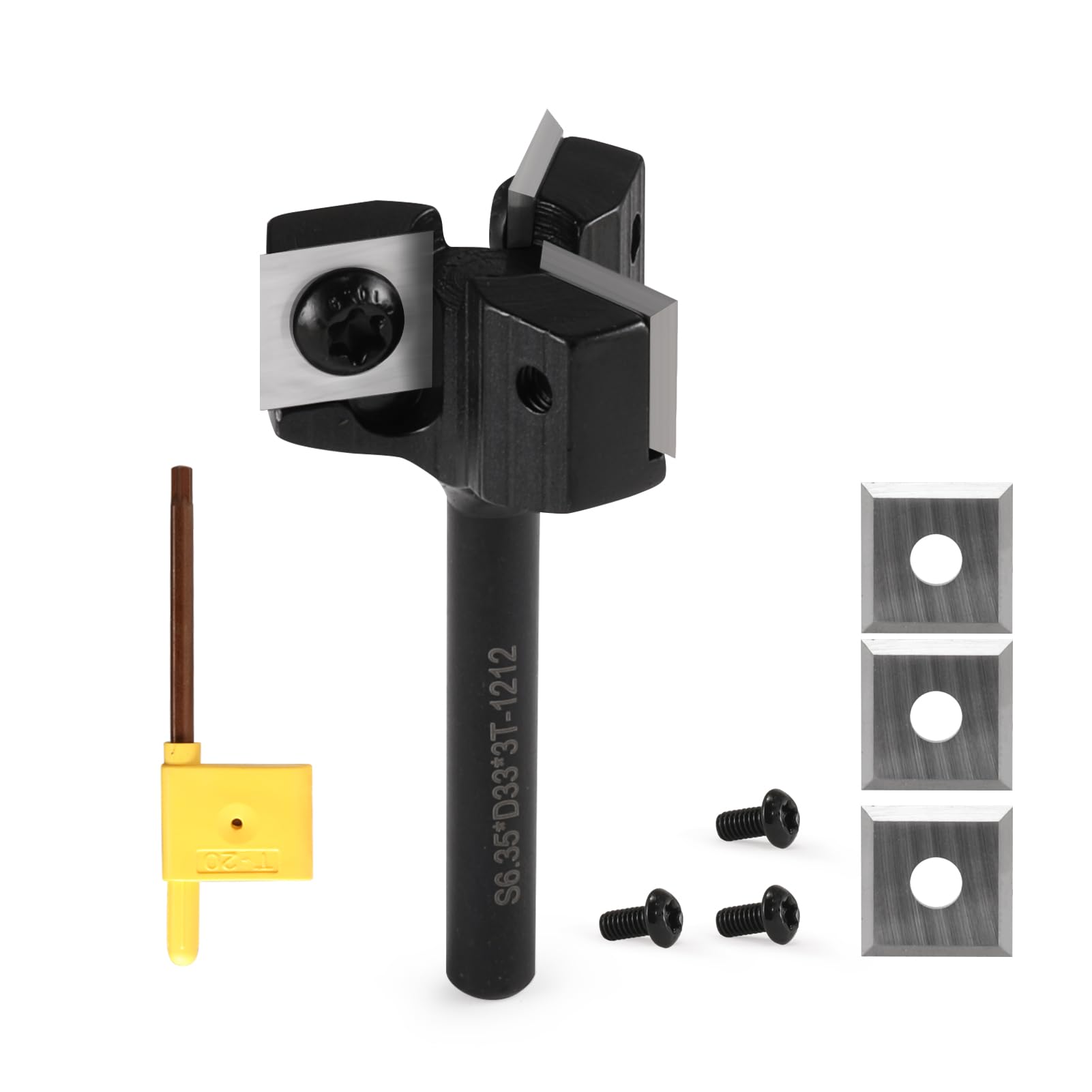 HOZLY CNC Spoilboard Surfacing Router Bit, 1/4" Shank 1.3" Cutting Diameter,3-Wing, Insert Carbide Slab Flattening Router Bit Planing Bit CNC Flattening Bit for Woodworking