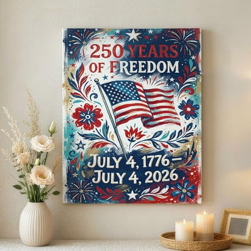 Toile murale drapeau américain floral rouge bleu 40x50 cm pour décoration de salon et bureau