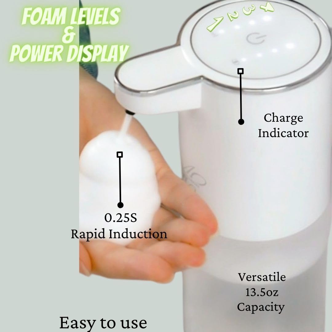 Distributeur automatique de savon moussant, sans contact, rechargeable, distributeur de savon pour enfants avec mousse réglable à 4 niveaux, bec verseur anti-goutte – Distributeur de