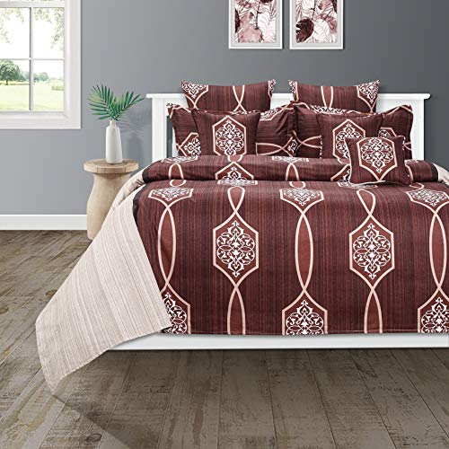 Image of Swayam Mercerized Pure Cotton King Bedsheet with 2 Pillow Covers | Size 108 x 108 inch | 250 TC | Ethnic Motifs Design | Soft Breathable Bed Sheet | Comfortable & Durable for Bedroom - Brown