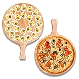 12" Reversible Deviled Egg Platter Round Charcuterie Board Wooden, 24 Holes Egg Plate Serving Tray with Handles for Charcuterie, Pizza & Holiday Spreadsβ