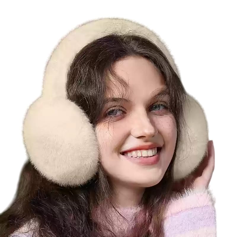 Ear Muffs for Winter Women Girls Faux Fur Fuzzy Earmuffs Foldable Ear Warmer Fleece Lining Ear Covers Headband Style, Ideal for Running, Cycling & Biking (Pack of 1)(Peach)-image-31