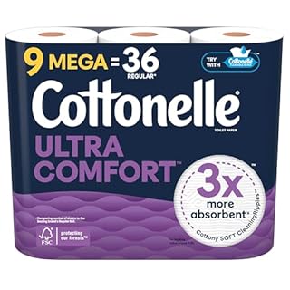 Cottonelle Ultra Comfort Toilet Paper, 9 Mega Rolls = 36 Regular Rolls, Packaging May Vary