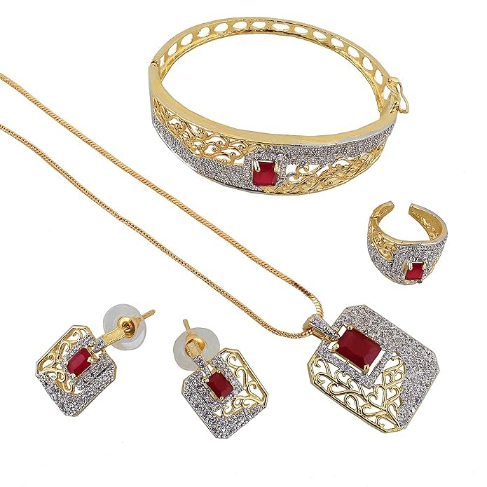 See full amazon price history chart for VIDORA American Diamond (AD) White Color Combo Pendant Set || JEWELLERY SET || DIMOND NECKLESS ||Gold Plated || with Earring, Bracelet, & Ring for Girls & Women || (pink) VIDORA American Diamond (AD) White Color Combo Pendant Set || JEWELLERY SET || DIMOND NECKLESS ||Gold Plated || with Earring, Bracelet, & Ring for Girls & Women || (pink) (B0CR148CDJ) Amazon Price History, Amazon Price Tracker