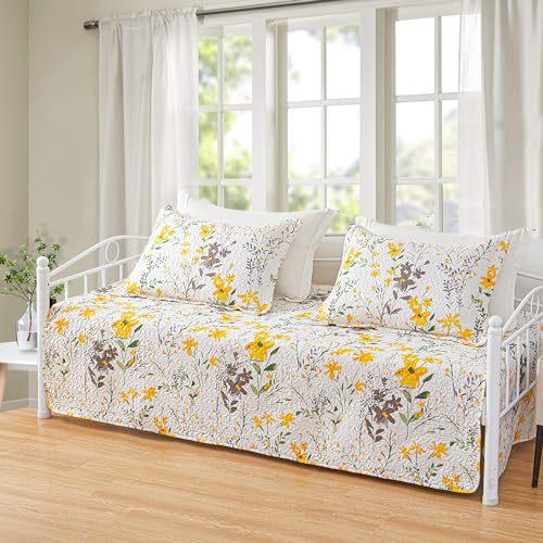 Image of Hailea Twin Daybed Cover Floral Daybed Bedding 3 Piece Reversible Day Bed Cover Double Sided Quilting Bedding Flower Cover Set All Season for Twin Bed with 2 Standard Shams,39 inchx75 inch