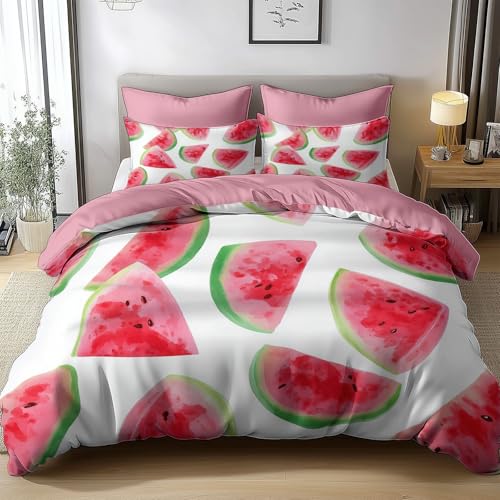 Housse de couette aquarelle pastèque rose en microfibre douce texturée - 3