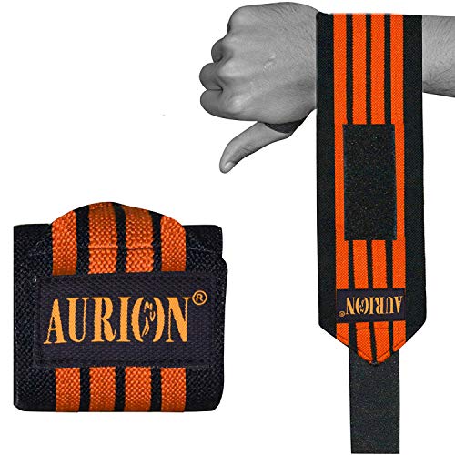 Image of Aurion premium Super Comfort and Durable Weight Lifting Belt (Large, Black, Pack of 1) & AURION Durable Premium Weight Lifting Training Wrist Braces - 1 Pair (Black x Orange, 19 inch)