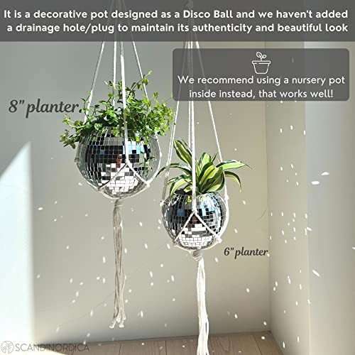 Scandinordica Disco Ball Planter – Disco Ball Plant Hanger, Mirror Disco Planter With Chain And Macrame Hanger, Hanging Planters For Indoor Plants | 8 Inch Silver #TOP4