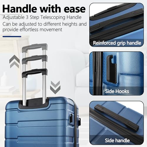 24 Inch Luggage with Spinner Wheels,Hardside Lightweight Large Checked-Medium Suitcase,Dark Blue2