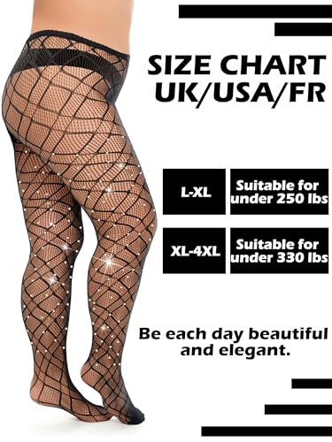 Geyoga 3 Pair Plus Size Fishnets Thigh High Stockings Sparkly Rhinestone Tights Stockings Glitter High Waist Tights for Women3