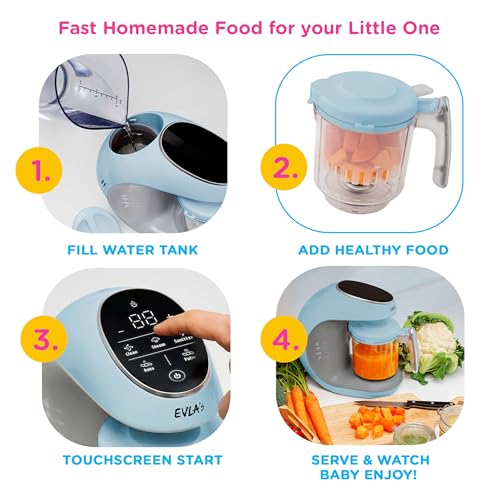 Image of EVLA'S - Baby Food Maker Machine, Steamer, Blender, Baby Food Processor for Homemade Healthy Food in Minutes, Touch Screen with 6 Bags