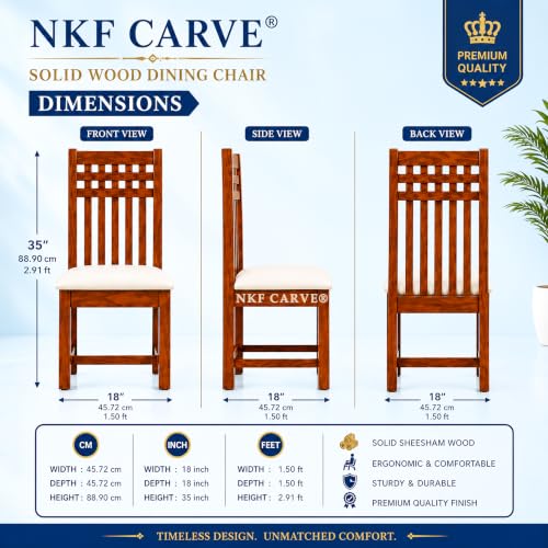 Image of Wooden Dining Table & Chair Set for 4 Person | Solid Sheesham Wood Dining Set with Backrest Chairs | Modern & Trending Style Design for Home & Dining Room