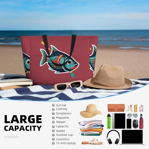 Large Capacity Beach Bag Waterproof Pool Tote for Gym Swimming Camping Carry On Bag Fish with a Lure Print2