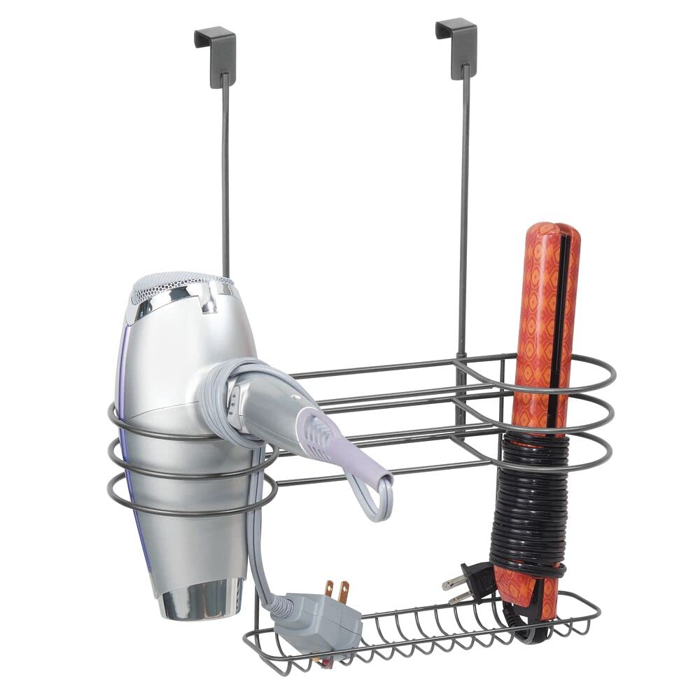 mDesign Metal Bathroom Over Cabinet Door Hair Care Styling Tool Organizer  Holder, Vanity Storage for Hair Dryer, Flat Irons, Curling Wands, Hair