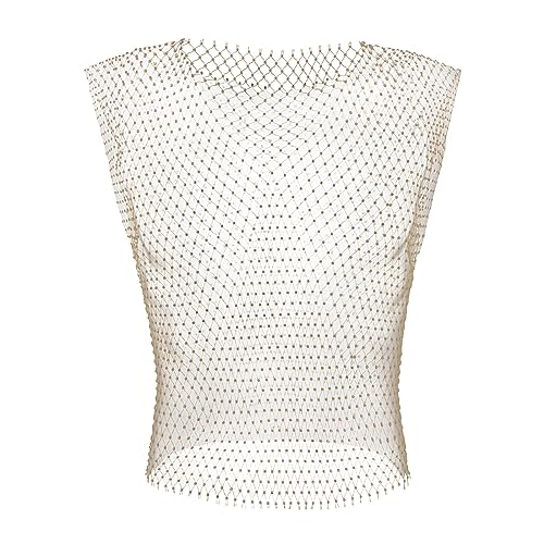 ABAFIP Men's Rave Outfit Sheer Rhinestone Top Sleeveless Tanks Crop Top Fishnet Vest Music Festival Shirt