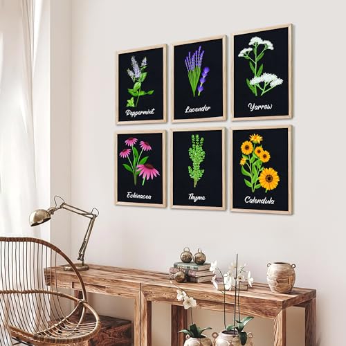 Image of kotart Kitchen Herbs Digital Painting for Wall Decoration - Minimal Cooking Art Prints Restaurant Dinning Room Decor (14X20 Inch, E) Pack of 6