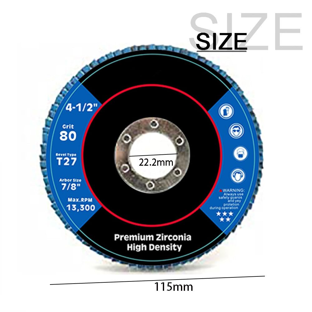 2/10 szt. 4,5-calowe tarcze listkowe 115 mm cyrkonowe tarcze ścierne, tarcza polerska do szlifierki kątowej do metalu, drewna, tarcza szlifierska, 10 szt., ziarnistość 80