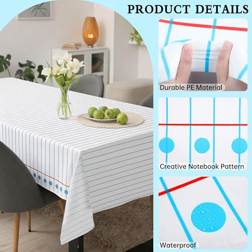 Image of Kochorie 100 Ft x 54 Inch Back to School Notebook Tablecloth Roll Plastic Disposable Table Cover with Slide Cutter Welcome Back to School Waterproof Tablecloth for First Day of Classroom Graduation
