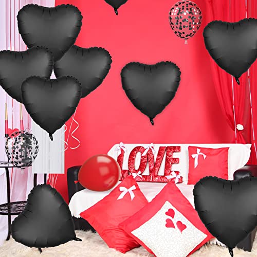 Image of Foil Heart Balloons - 10 Black Heart Shaped Balloons, 18inch Metallic Foil for Valentines Day, Wedding, Birthday, Halloween Party