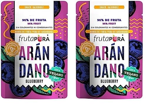 FRUTA PURA - Snacks de Arándanos Saludable 96% - Sin gluten - Sin Lactosa - Sin Conservantes - Sin colorantes - Sin azúcares añadidos - Vegano - Cada bolsa equivale a 200gr de fruta - Pack x1