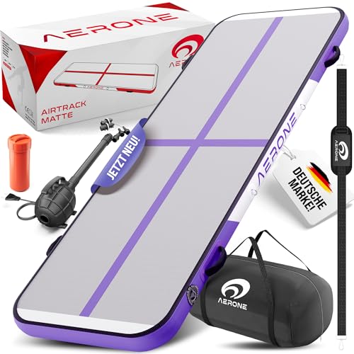 AERONE Airtrack Turnmatte Aufblasbar | Air Tracking Matte 4m [Zubehör Schultergurt Tragetasche Luftpumpe] Air Track für Turnen Gymnastik Zuhause Outdoor Pool | Pink