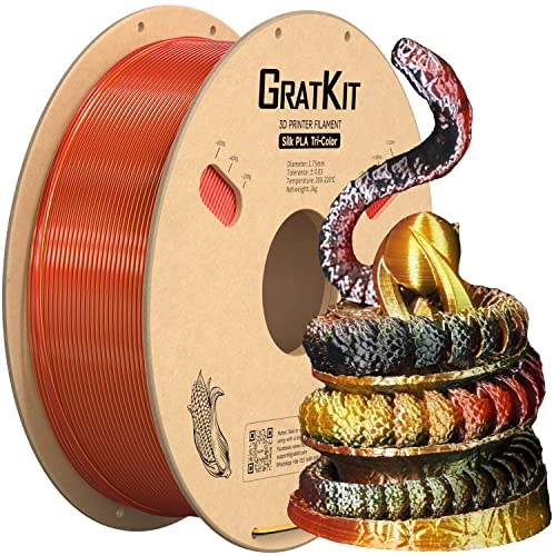 Image of Gratkit Silk Tri-Color PLA Filament,Coextrusion PLA Filament 1.75mm, + /-0.03mm, 1KG /Roll, Silk PLA Red & Gold & Black