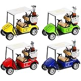 Jerify Mini Golf Cart Model Toy Metal Pull Back Action Cart 1:36 Scale Golfcart Pullback Vehicle Toys Operation Christmas Bulk for Golf Party Birthday Decor Dollhouse Cake Toppers, 3.9 Inch(4 Pcs)