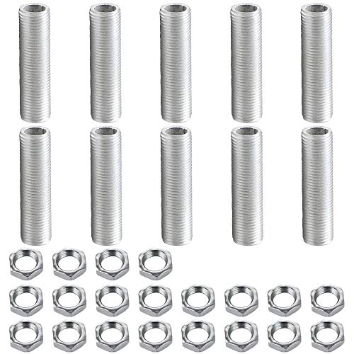 Image of Lamp Pipe Nipple Kit, Including M10 60 mm /2.4 inch Length Nipples and M10 Nut Thickness 3mm / 0.12 inch, Zinc-Plated, 10 Pack