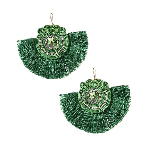 Stile: etnico RHAIYAN Orecchini Pendenti con Nappe Intrecciate Etnico Boho Pelle Soutache Gioielli di Moda Fatti a Mano Adatti for Le Donne Regalo con Orecchini Pendenti a Colori (Color : Green)