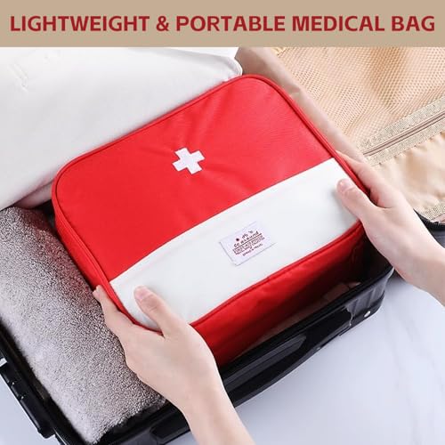 Image of Red First Aid Bag, Medical Bag Empty, Portable Medicine Bag Organizer for Home Outdoor Camping Hiking Travel (Red)