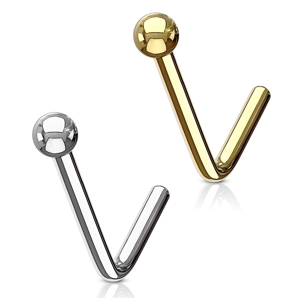 mazzini Via Stainless Steel Anti-Tarnish No-Rusting 2mm Everyday Wear Pierced Ball L-Type Nose Pin Stud for Women and Girls (NR05208) 2 Pcs-picture-3