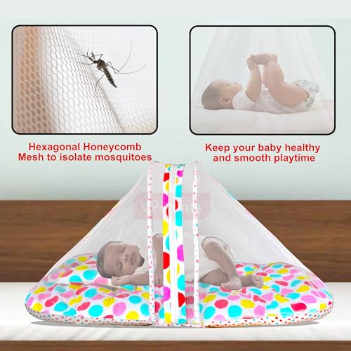 Image of VParents Mite (Polka Dots) Cotton Bedding Set & Mosquito Net